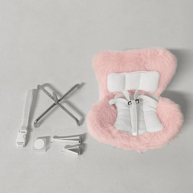 Car Seat for Labubu Dolls with Soft Furry Cushion, Air Vent Clip and Desktop Stand, Cute and Functional Car Ornament
