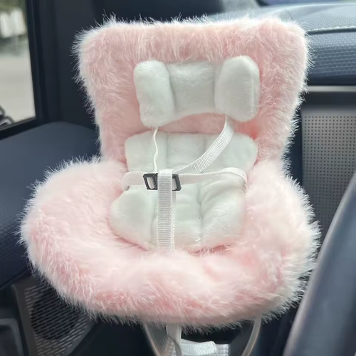 Car Seat for Labubu Dolls with Soft Furry Cushion, Air Vent Clip and Desktop Stand, Cute and Functional Car Ornament