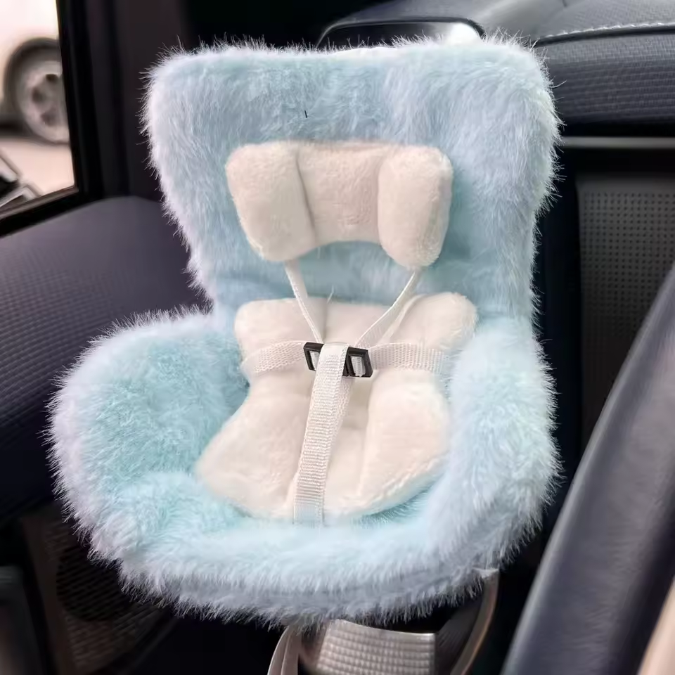 Car Seat for Labubu Dolls with Soft Furry Cushion, Air Vent Clip and Desktop Stand, Cute and Functional Car Ornament